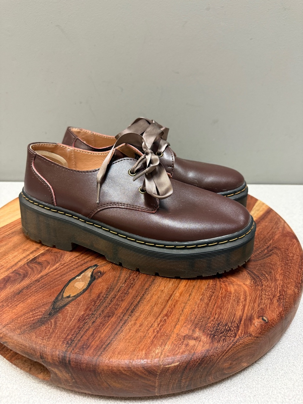 Unbranded Oxblood Burgundy Faux Leather Platform Oxfords Size 8